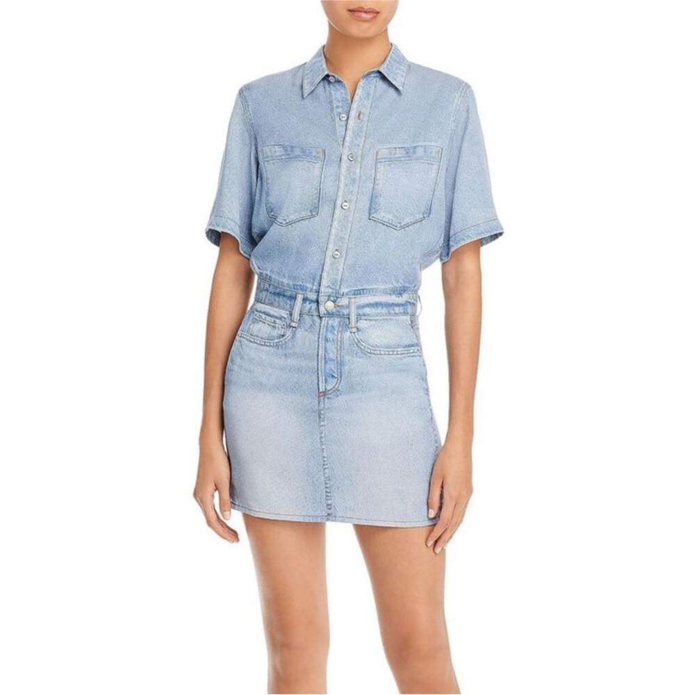 New! Rag & Bone Womens Liquid Miramar Blue Tencel Mini Dress Faux Denim Size XS